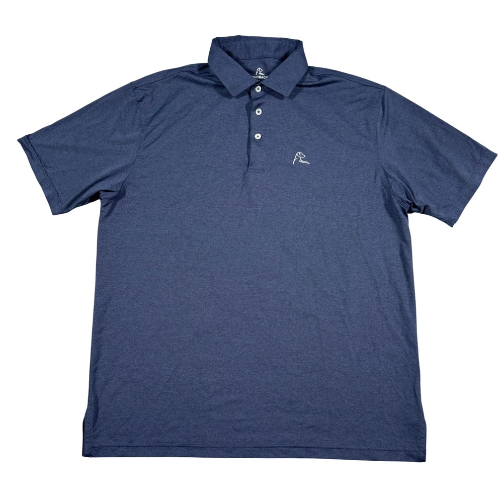 Rhoback Performance Polo Mens Large Navy Blue Heathered Golf Shirt Logo Stretch